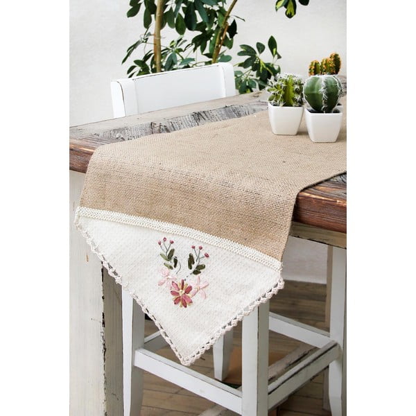 Behúň na stôl Mode, 40 x 150 cm, béžový s kvetinovým motívom