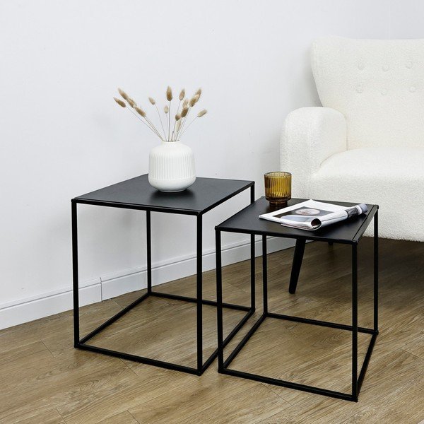 Čierne kovové konferenčné stolíky v súprave 2 ks 38x38 cm Alrik – Yes Everyday-image-1