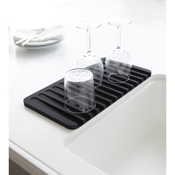 Čierna silikónová odkvapávacia podložka Yamazaki Flow-image-1