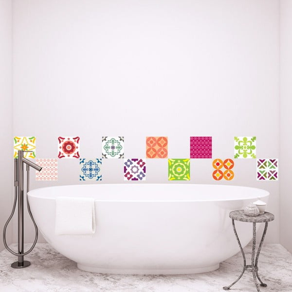 Sada 12 nástenných samolepiek Ambiance Wall Decals Elegant Tiles, 10 × 10 cm