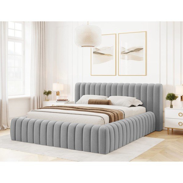 Svetlosivá čalúnená dvojlôžková posteľ s úložným priestorom s roštom 140x200 cm Carilla – ELTAP-image-1