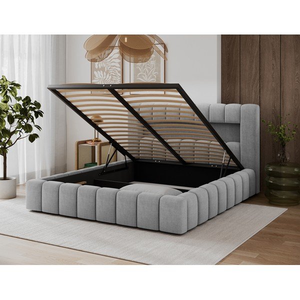 Svetlosivá čalúnená dvojlôžková posteľ s úložným priestorom s roštom 180x200 cm Lamica – ELTAP-image-4