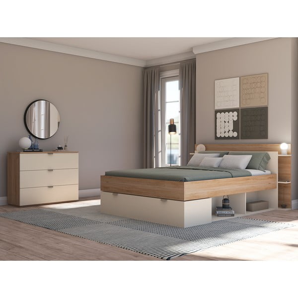 Komoda v dekore duba v krémovo-prírodnej farbe 100x80x40 cm Dennis – Marckeric-image-1