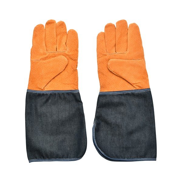 Modro-oranžové záhradnícke rukavice s ochranou zápästia Esschert Design Denim-image-2