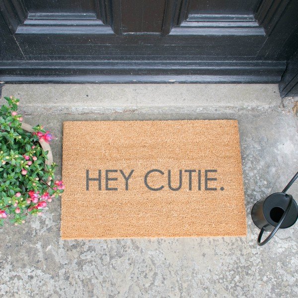 Sivá rohožka z prírodného kokosového vlákna Artsy Doormats Hey Cutie, 40 x 60 cm-image-1