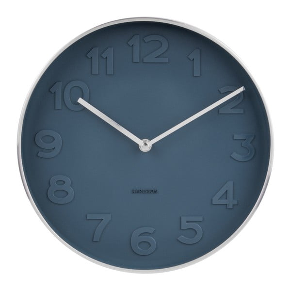 Modré nástenné hodiny s detailmi v striebornej farbe Karlsson Mr. Blue, ⌀ 27,5 cm