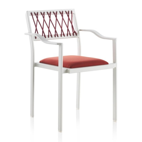 Biela záhradná stolička s červenými detailmi a opierkami Geese Seally