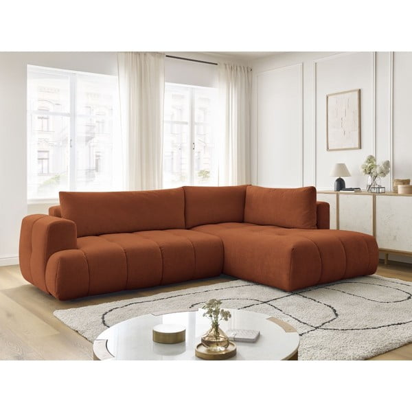 Rozkladacia/s úložným priestorom rohová pohovka v tehlovej farbe (pravý roh/do L) Fuji – Bobochic Paris-image-1