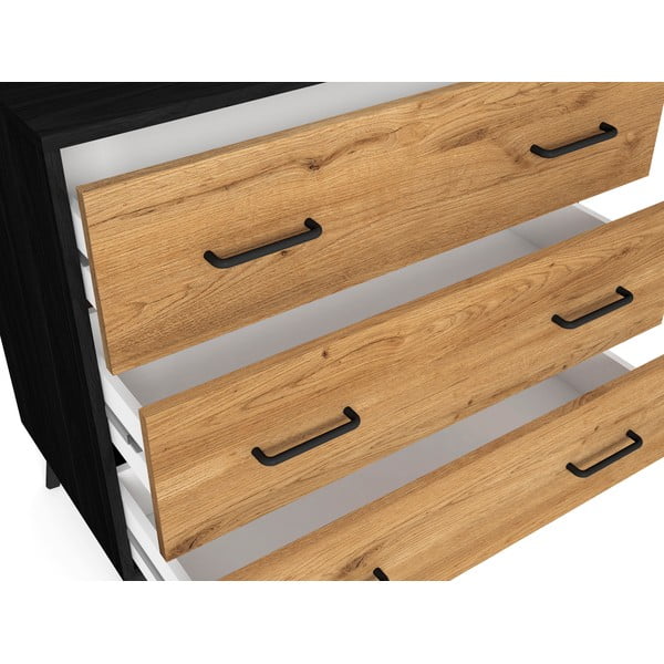 Čierna/prírodná nízka komoda v dekore duba 80x72 cm Indus – Marckeric-image-1