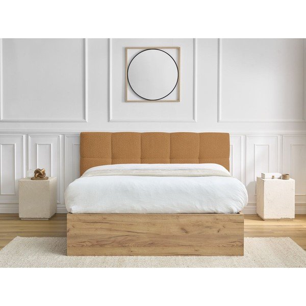 Okrovožltá čalúnená čalúnená/z drevotriesky dvojlôžková posteľ s úložným priestorom s roštom 180x200 cm Kumo – Bobochic Paris-image-3