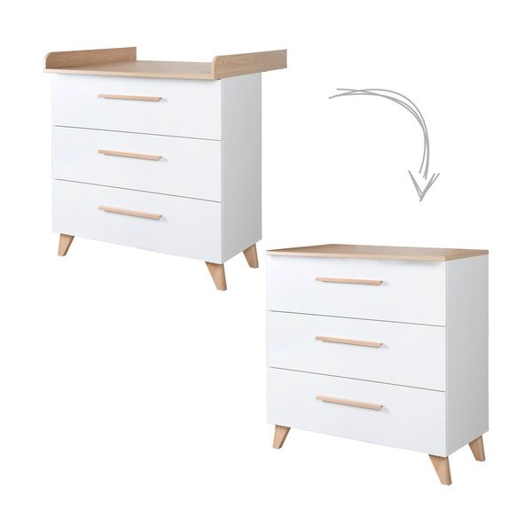 Biela detská komoda s prebaľovacím pultom v dekore duba 88,5x99x76 cm Léon – Roba-image-2