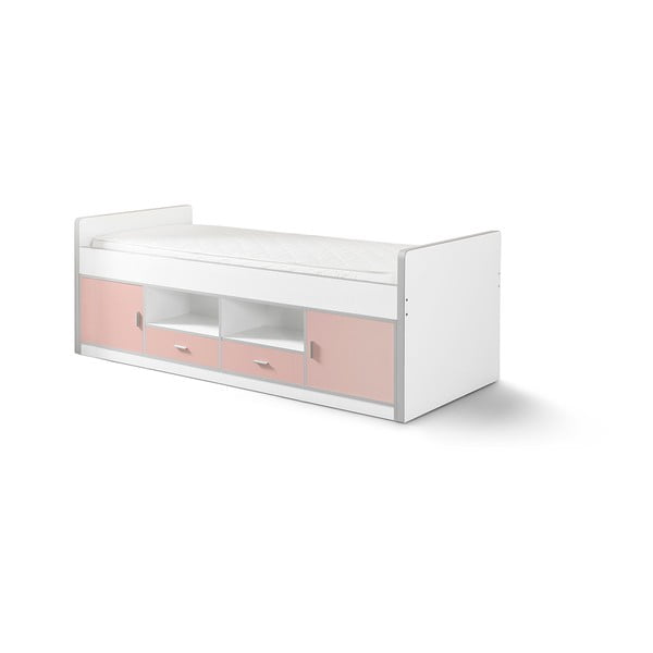 Bielo-ružová detská posteľ s úložným priestorom Vipack Bonny, 200 × 90 cm