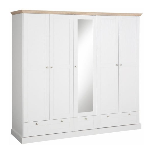 Biela päťdverová šatníková skriňa s detailmi v dubovom dekore Støraa Bruce-image-2