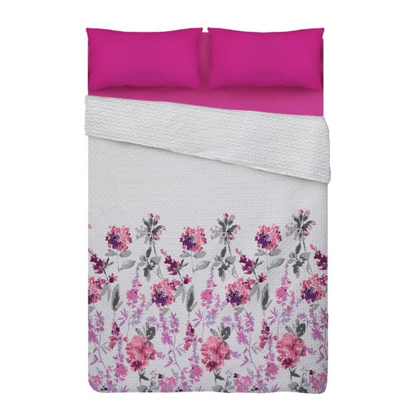Ružovo-biela prikrývka cez posteľ z mikrovlákna Unimasa, 235 x 260 cm