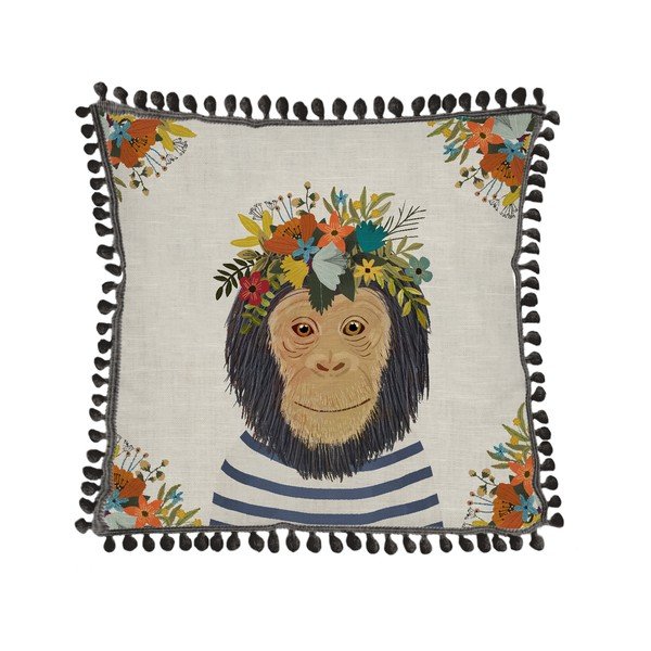 Vankúš s prímesou ľanu Really Nice Things Floral Monkey, 45 x 45 cm
