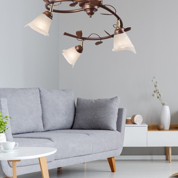 Tmavohnedé stropné svietidlo so skleneným tienidlom ø 13 cm Bluszcz – LAMKUR-image-3