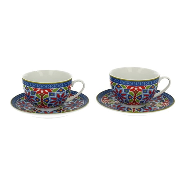 Sada 2 porcelánových šálok s tanierikom Duo Gift Agadir, 220 ml