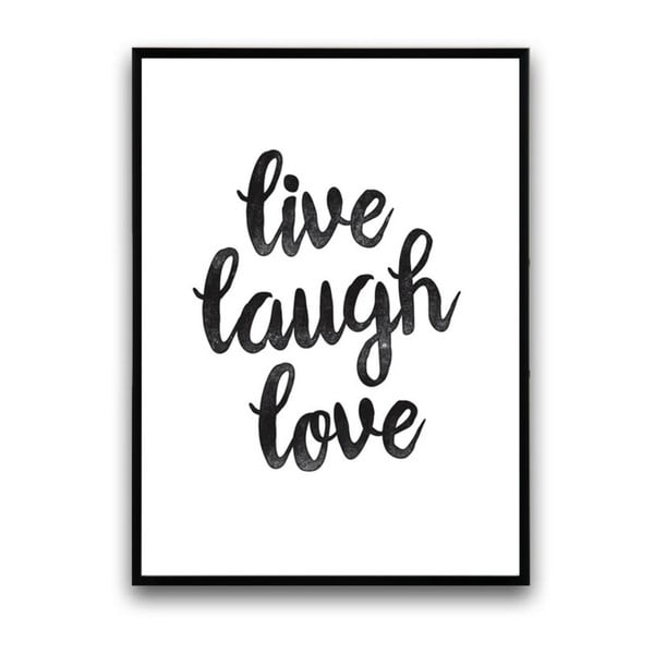 Plagát v drevenom ráme Live laugh love, 38x28 cm