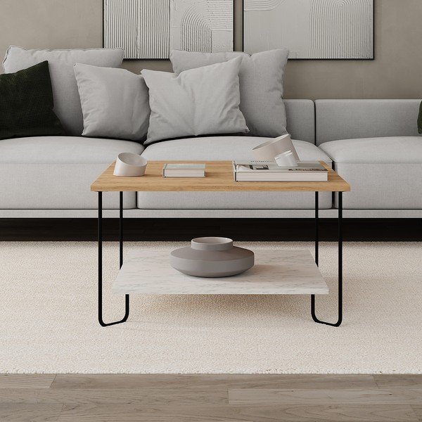 Konferenčný stolík s doskou v dubovom dekore v bielo-prírodnej farbe 80x80 cm Tonka – Marckeric-image-4