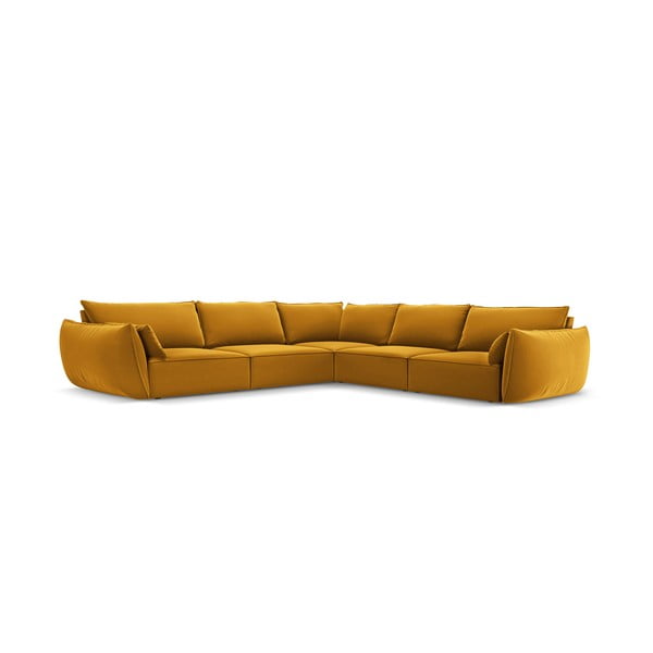 Zamatová rohová pohovka v horčicovej farbe Vanda – Mazzini Sofas-image-2