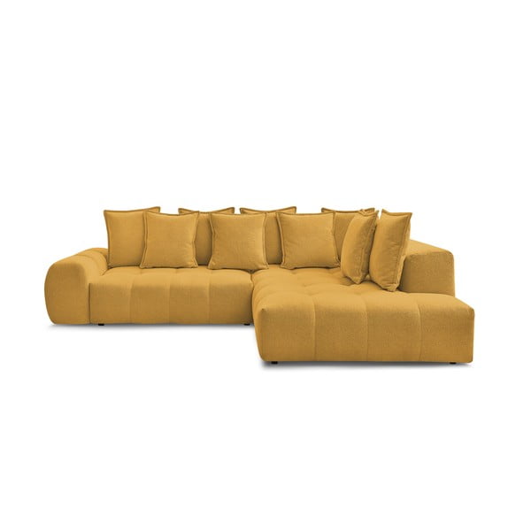 Ženilková rozkladacia/s úložným priestorom rohová pohovka v horčicovej farbe (pravý roh/do L) Everest – Bobochic Paris