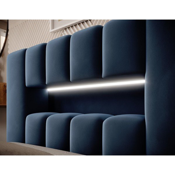 Tmavomodrá čalúnená jednolôžková posteľ s úložným priestorom s roštom 90x200 cm Lamica – ELTAP-image-4