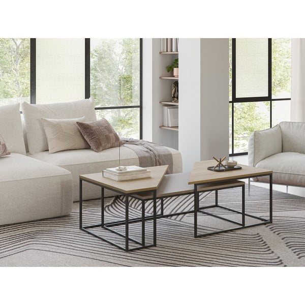 Konferenčné stolíky s doskou v dubovom dekore v súprave 3 ks 70x110 cm Titan – Marckeric-image-1