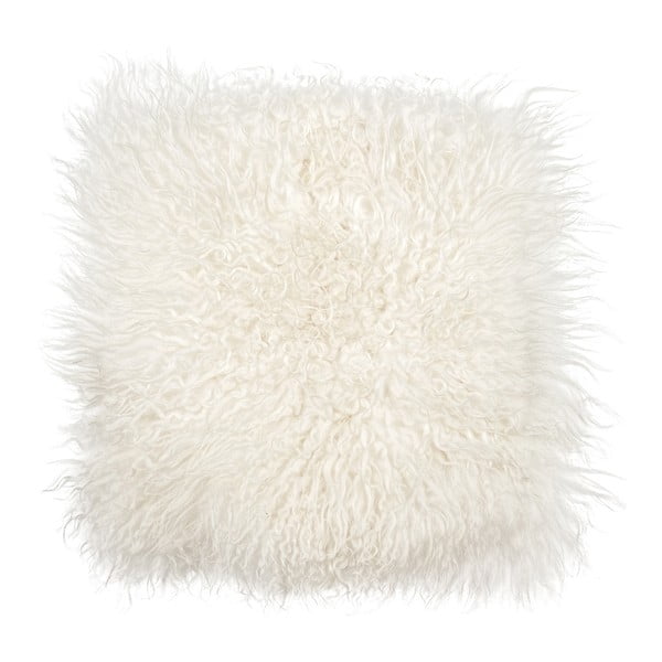 Biely kožušinový podsedák s dlhým vlasom Arctic Fur Puro, 37 × 37 cm
