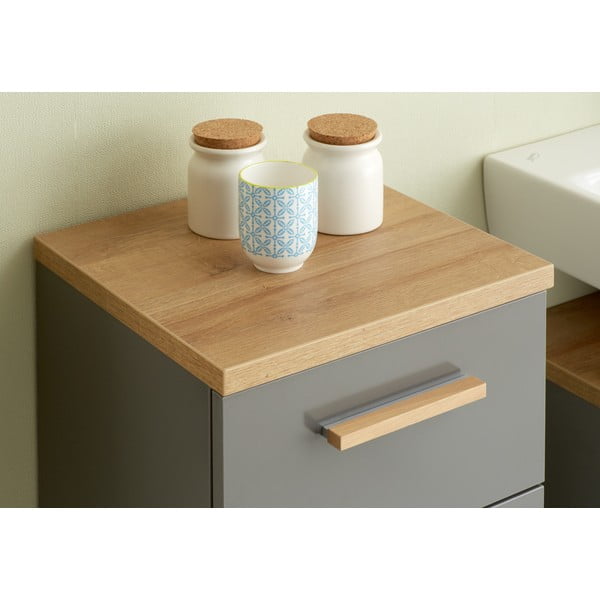 Sivá nízka kúpeľňová skrinka v dekore duba 35,5x89,5 cm Quickset 924 – Pelipal-image-3