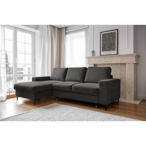 Tmavosivá menčestrová rozkladacia rohová pohovka (ľavý roh) Lofty Lilly – Miuform-image-3