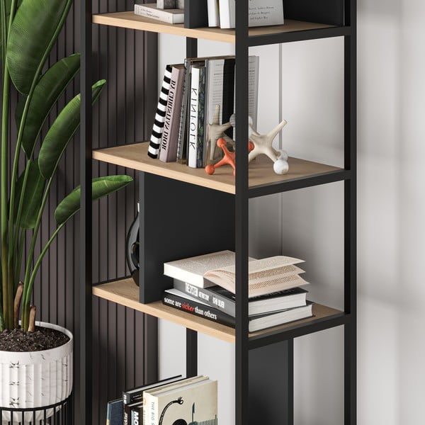 Knižnica v dekore duba v čierno-prírodnej farbe 58x175 cm Alabama – Marckeric-image-4