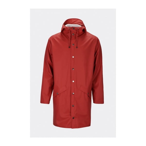 Tmavočervená unisex bunda s vysokou vodeodolnosťou Rains Long Jacket, veľkosť XS/S