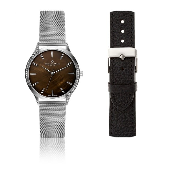 Dámske hodinky s výmenným antikoro remienkom v striebornej farbe a z pravej kože Frederic Graff Crystal