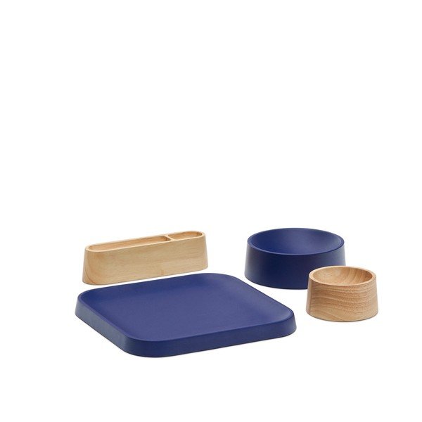 Tmavomodré/v prírodnej farbe drevené servírovacie misky v súprave 4 ks Bletz – Kave Home