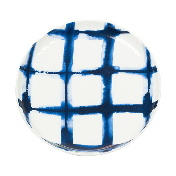 Modro-biely porcelánový tanierik Santiago Pons Grid, ⌀ 21 cm
