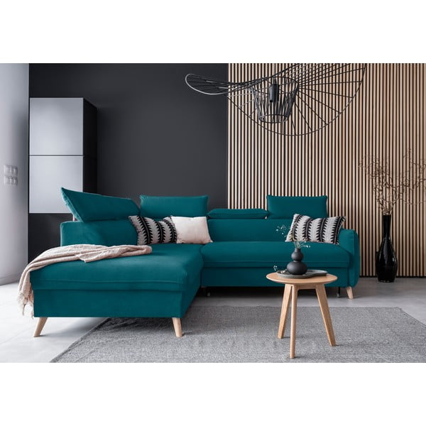 Tyrkysová zamatová rozkladacia rohová pohovka (ľavý roh) Sweet Harmony – Miuform-image-1