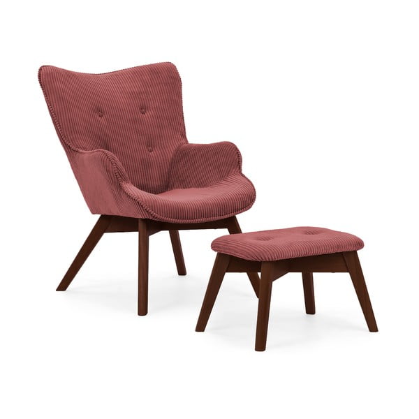 Červené menčestrové kreslo s podnožkou Niko – Ropez