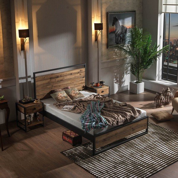 Dvojlôžková posteľ s roštom v čierno-prírodnej farbe 140x200 cm Ariane – Kalune Design-image-3