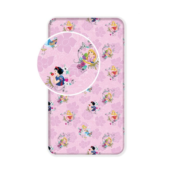 Ružová napínacia bavlnená detská plachta 90x200 cm The Pincesses "Pink" – Jerry Fabrics