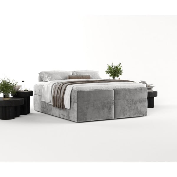 Sivá boxspring posteľ s úložným priestorom 160x200 cm Yoko – Maison de Rêve-image-1