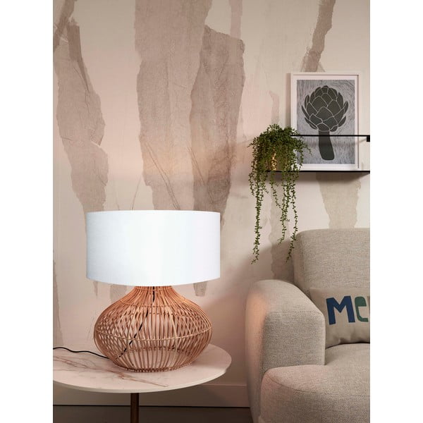 Stolová lampa s textilným tienidlom v bielo-prírodnej farbe (výška 60 cm) Kalahari – Good&amp;Mojo-image-2