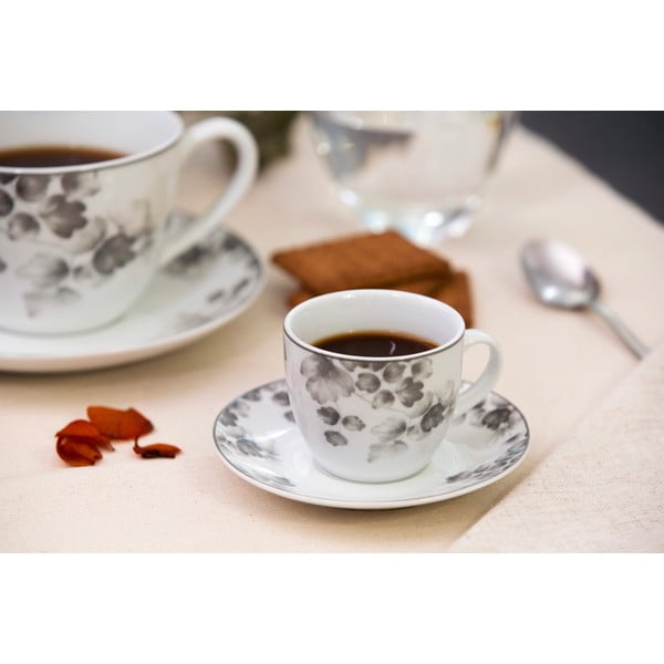 Porcelánové šálky v bielej a svetlosivej farbe v súprave 6 ks Foliage gray – Villa Altachiara-image-1