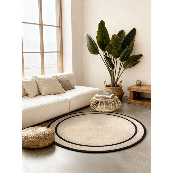 Obojstranný/ručne tkaný jutový okrúhly koberec v svetlo prírodnej farbe ø 150 cm Lina – Hanse Home-image-1