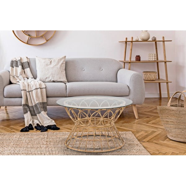 Okrúhly konferenčný stolík so sklenenou doskou v prírodnej farbe ø 75 cm Panama - Mauro Ferretti-image-1