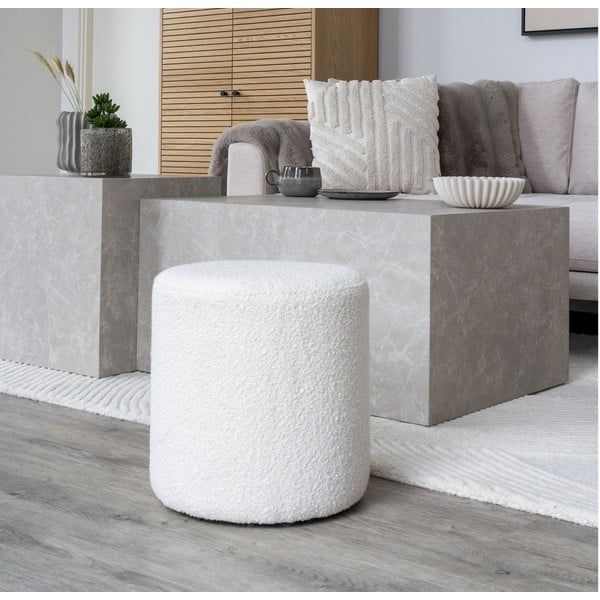 Biely taburet z textílie buklé Ejby – House Nordic-image-1