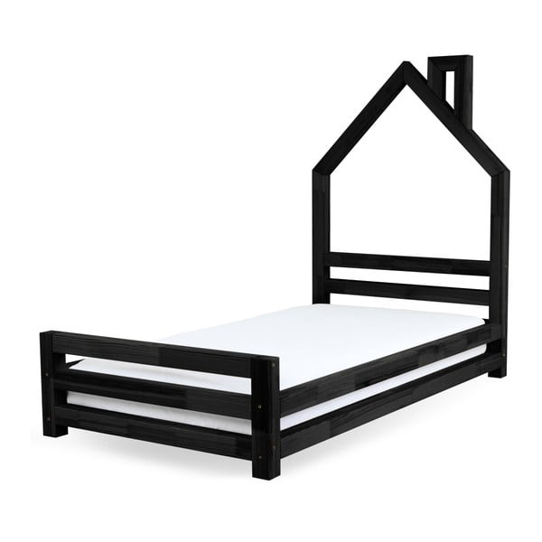 Detská čierna posteľ z borovicového dreva Benlemi Wally, 120 × 200 cm
