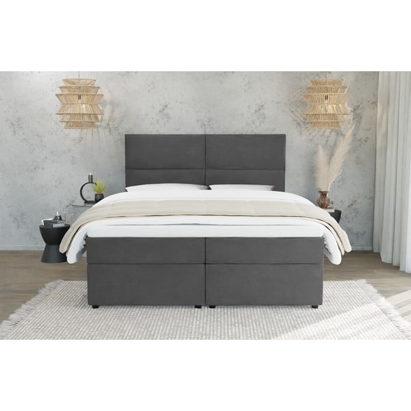 Tmavosivá boxspring posteľ s úložným priestorom 180x200 cm Rico – Ropez-image-2