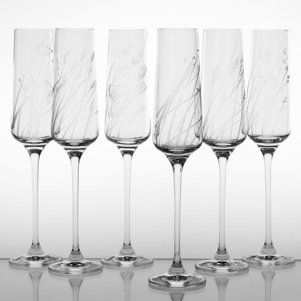 Ateliér Žampach, set 6 ks pohárov na šampanské Traviny hore