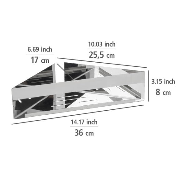 Rohová samodržiaca kúpeľňová polička z nehrdzavejúcej ocele v lesklo striebornej farbe Genova – Wenko-image-3