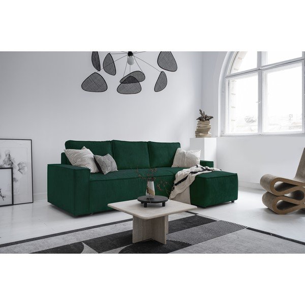 Tmavozelená menčestrová rozkladacia rohová pohovka (variabilná) Brave Dave – Miuform-image-2